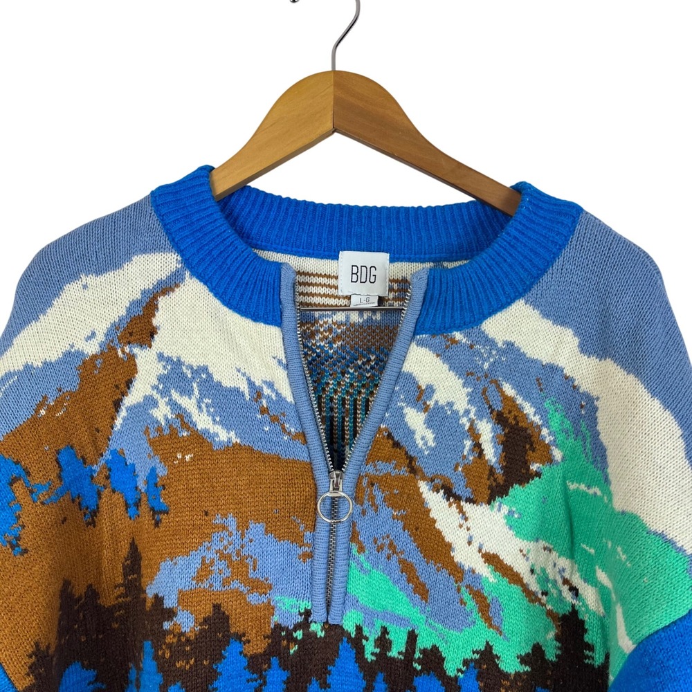BDG Urban Outfitters Jesse‎ Size L Half Zip Mountain Forest Winter Sweater(A533) - Picture 5 of 9